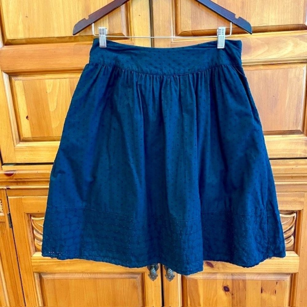 Hillard & Hanson Eyelet A-Line Skirt - Deep Navy - Size 2